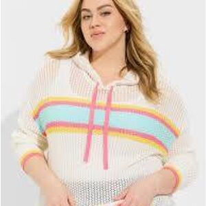 TORRID Pointelle Colorful Striped Knit Hoodie